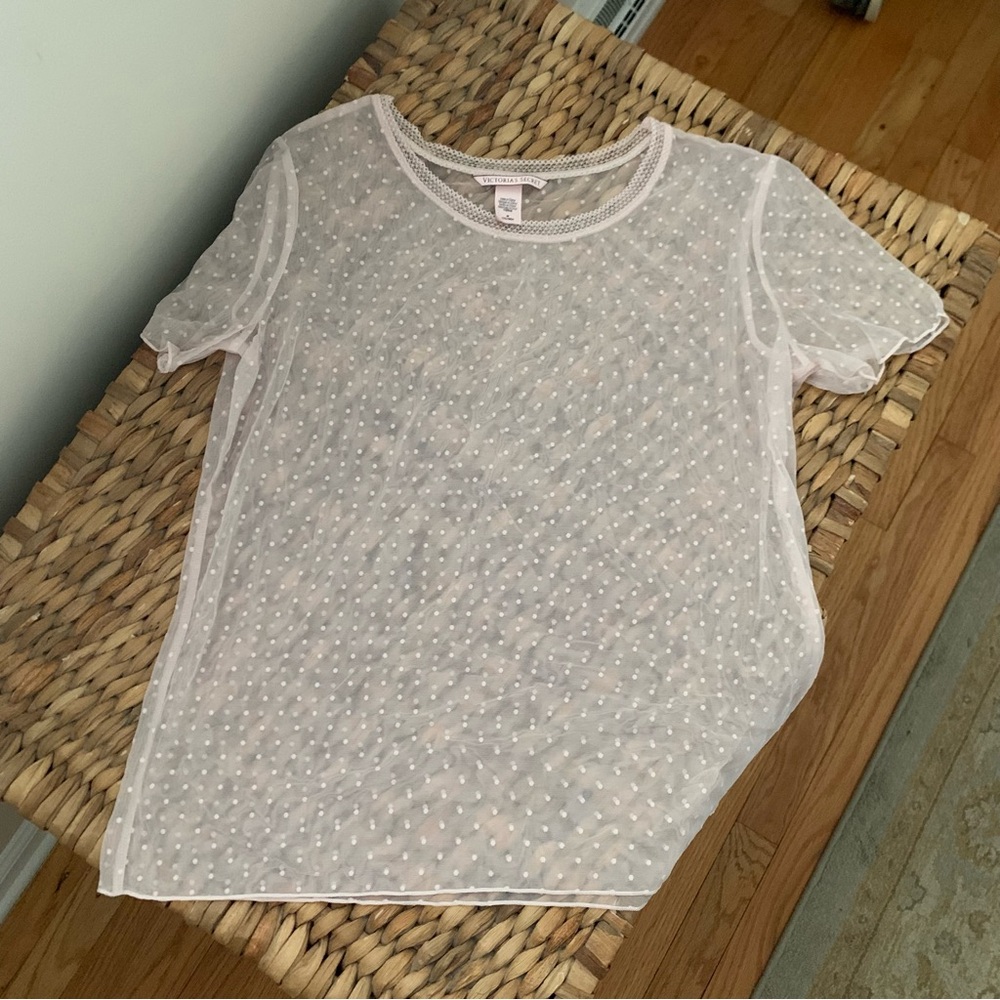 Victoria’s Secret Sheer Light Pink Polka Dot Tshirt